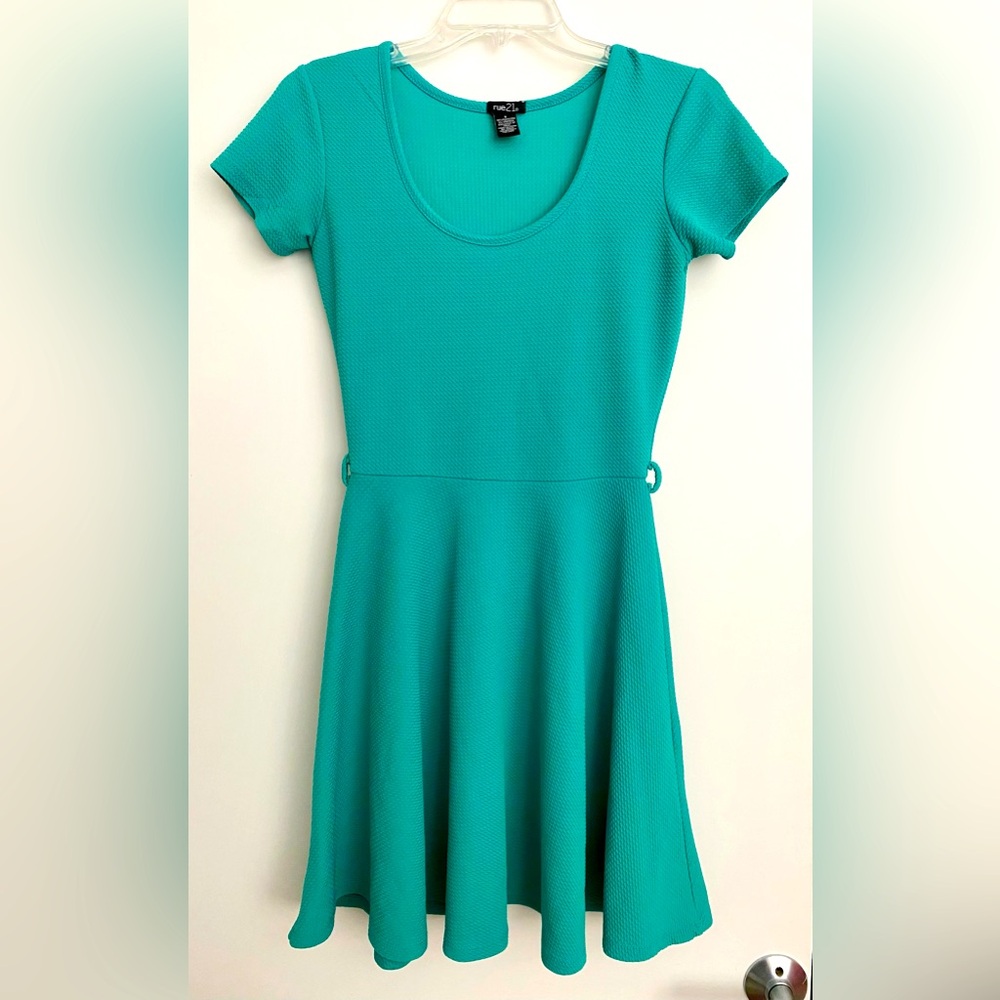 Rue21 Waffle Knit Blue Green Fit and Flare Skater Dress size Small